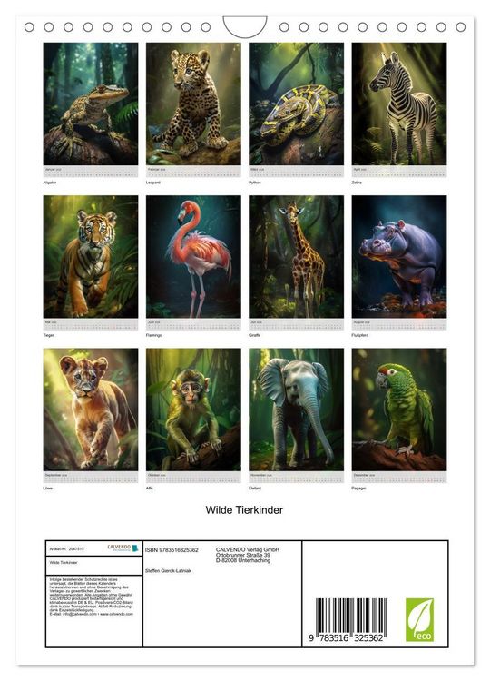 Produktbild: Wilde Tierkinder (Wandkalender 2026 DIN A4 hoch), CALVENDO Monatskalender