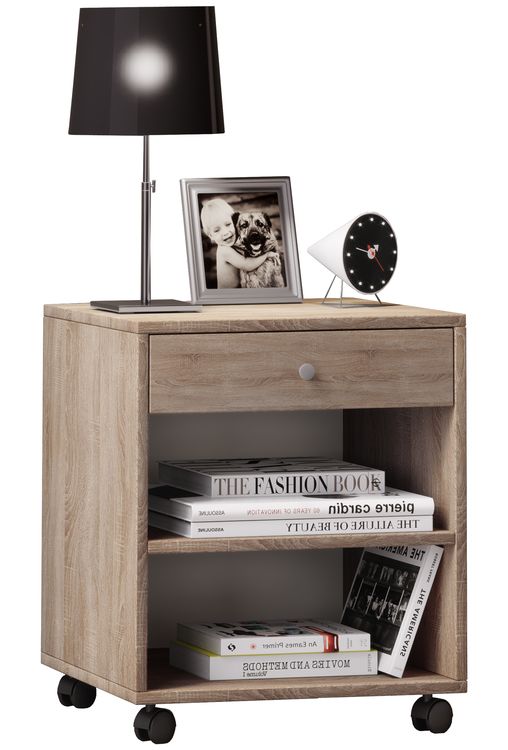 Produktbild: Holz Nachttisch Schrank Rolda Schublade Rollen