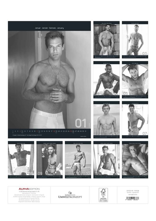 Men 2026 - Bildkalender 29,7x42 cm - Männer - erotischer Kalender - hochwertiger Erotikkalender - schwarz-weiß - Wandplaner - Wandkalender
