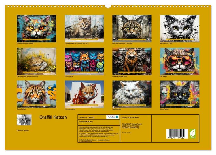 Produktbild: Graffiti Katzen (hochwertiger Premium Wandkalender 2026 DIN A2 quer), Kunstdruck in Hochglanz