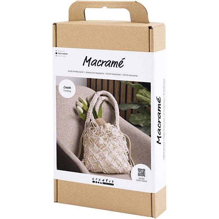 Produktbild: Creativ Company Kreativ Set Macram&eacute;, Tasche aus Makramee, wei&szlig;