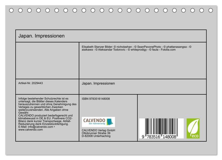 Produktbild: Japan. Impressionen (Tischkalender 2026 DIN A5 quer), CALVENDO Monatskalender