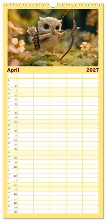 Produktbild: Familienplaner 2027 - Eulen im Wald - Die geheimen Jobs und Aufgaben mit 5 Spalten (Wandkalender, 21 x 45 cm) CALVENDO