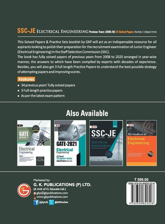 Produktbild: SSC 2021 Junior Engineers Paper I - Electrical Engineering - 34 Previous Years Solved Papers (2008-20)