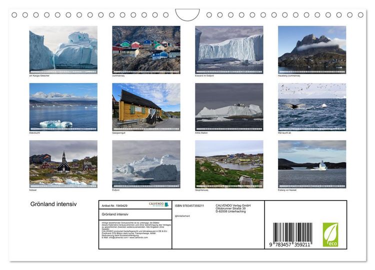 Produktbild: Gr&ouml;nland intensiv (Wandkalender 2026 DIN A4 quer), CALVENDO Monatskalender