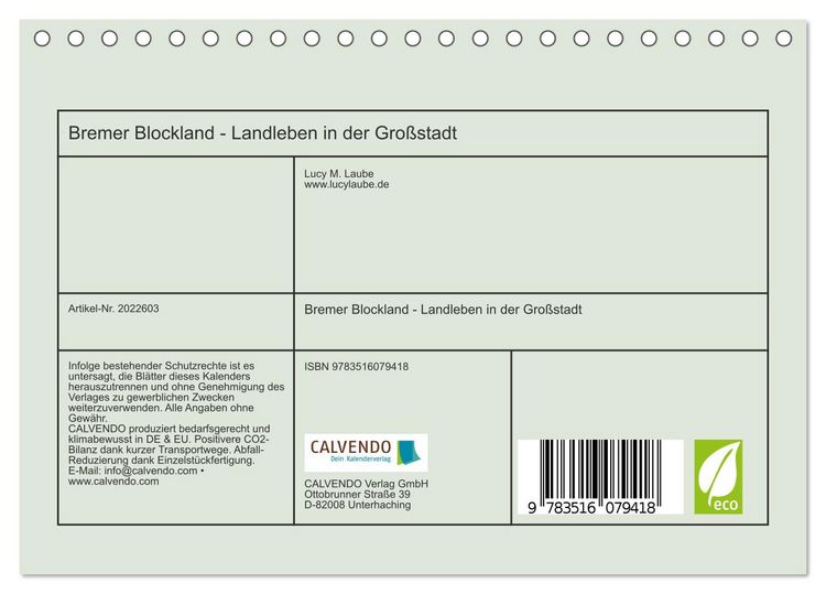 Produktbild: Bremer Blockland - Landleben in der Gro&szlig;stadt (Tischkalender 2026 DIN A5 quer), CALVENDO Monatskalender