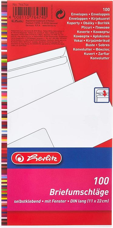 Produktbild: Herlitz Briefumschlag DIN lang selbstklebend mit Fenster wei&szlig; 100er Set