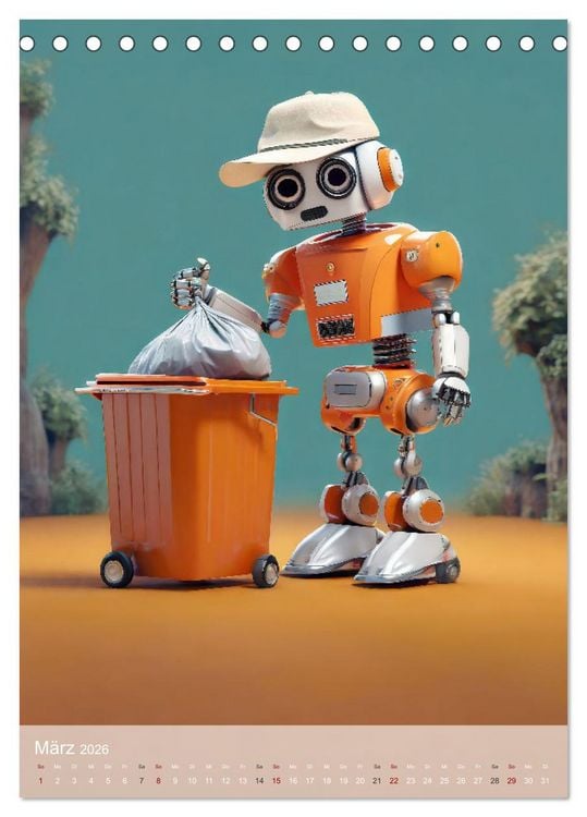 Produktbild: RoboLife - Niedliche Blechfreunde im Alltag (Tischkalender 2026 DIN A5 hoch), CALVENDO Monatskalender