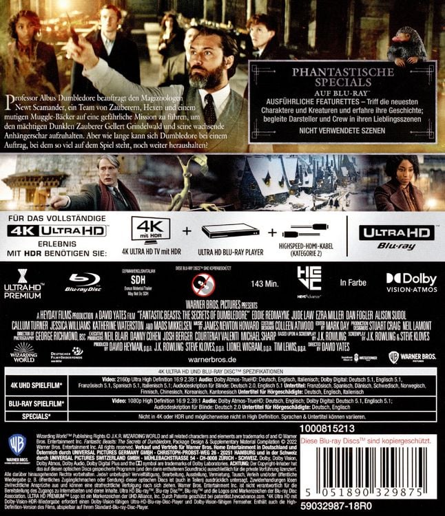 Produktbild: Phantastische Tierwesen: Dumbledores Geheimnisse (+ Blu-ray)