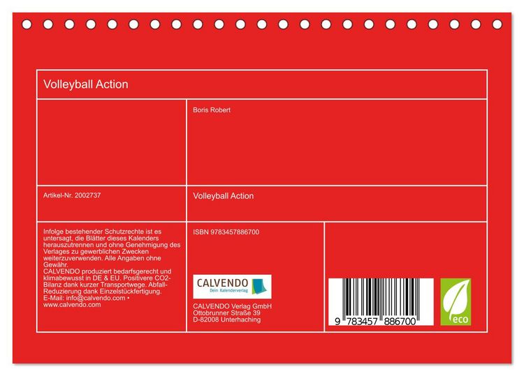 Produktbild: Volleyball Action (Tischkalender 2026 DIN A5 quer), CALVENDO Monatskalender