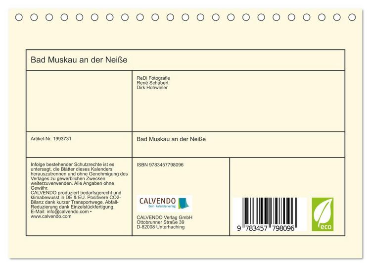 Produktbild: Bad Muskau an der Nei&szlig;e (Tischkalender 2026 DIN A5 quer), CALVENDO Monatskalender
