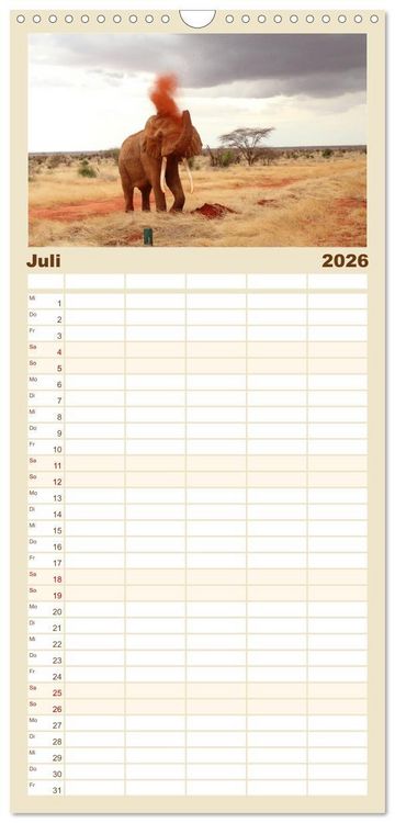 Produktbild: Familienplaner 2026 - Kenias wilde Elefanten mit 5 Spalten (Wandkalender, 21 x 45 cm) CALVENDO