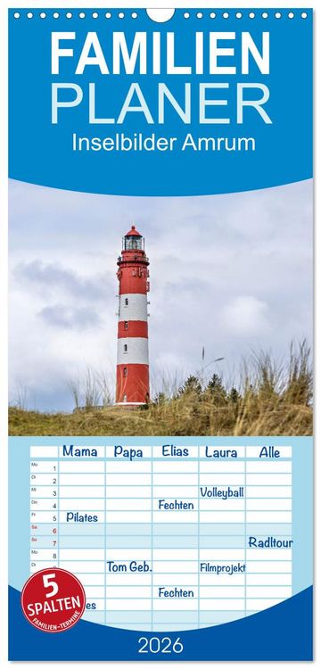 Produktbild: Familienplaner 2026 - Inselbilder Amrum mit 5 Spalten (Wandkalender, 21 x 45 cm) CALVENDO