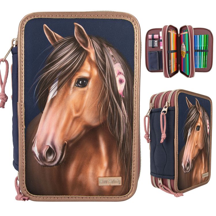 Produktbild: Miss Melody 3 Fach Federtasche Mit Stepp NIGHT HORSES