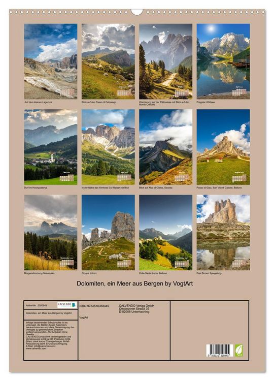 Produktbild: Dolomiten, ein Meer aus Bergen by VogtArt (Wandkalender 2026 DIN A2 hoch), CALVENDO Monatskalender