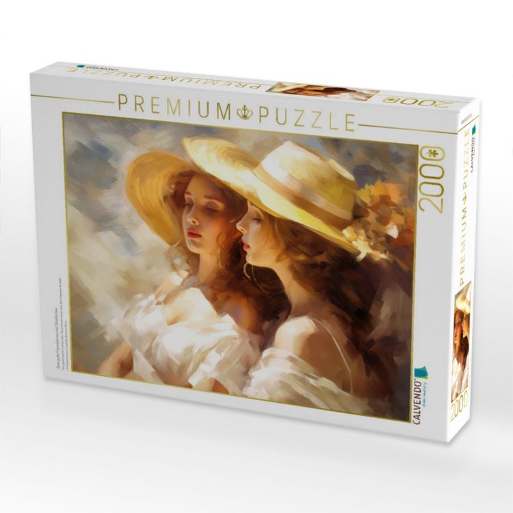 Produktbild: CALVENDO Puzzle Zwei gute Freundinnen mit Strohh&uuml;ten | 2000 Teile Lege-Gr&ouml;&szlig;e 90x67cm Foto-Puzzle f&uuml;r gl&uuml;ckliche Stunden