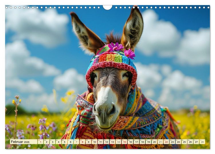 Produktbild: Esel mit Hut! Blumige Eleganz f&uuml;r ein modisches M&auml;rchen (Wandkalender 2026 DIN A3 quer), CALVENDO Monatskalender