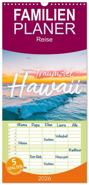 Produktbild: Familienplaner 2026 - Hawaii Traumziel mit 5 Spalten (Wandkalender, 21 x 45 cm) CALVENDO