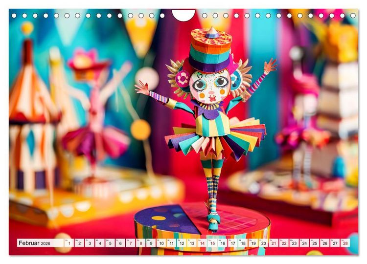 Produktbild: Bunter Origami Zirkus - Farbenfroher Zirkusspa&szlig; mit Origami-Figuren (Wandkalender 2026 DIN A4 quer), CALVENDO Monatskalender