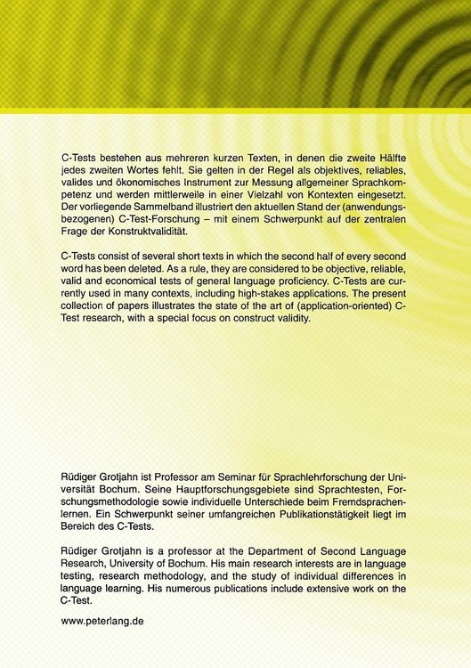 Produktbild: Der C-Test: Theorie, Empirie, Anwendungen / The C-Test: Theory, Empirical Research, Applications