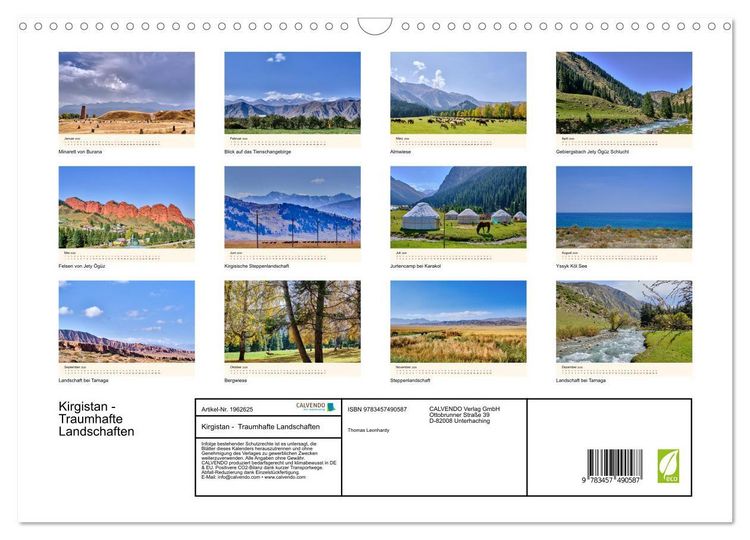Produktbild: Kirgistan - Traumhafte Landschaften (Wandkalender 2026 DIN A3 quer), CALVENDO Monatskalender