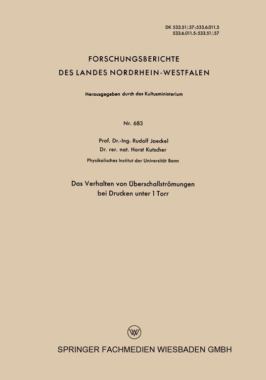Produktbild: Das Verhalten von &Uuml;berschallstr&ouml;mungen bei Drucken unter 1 Torr