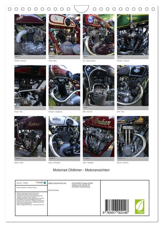 Produktbild: Motorrad Oldtimer - Motoransichten (Wandkalender 2025 DIN A4 hoch), CALVENDO Monatskalender