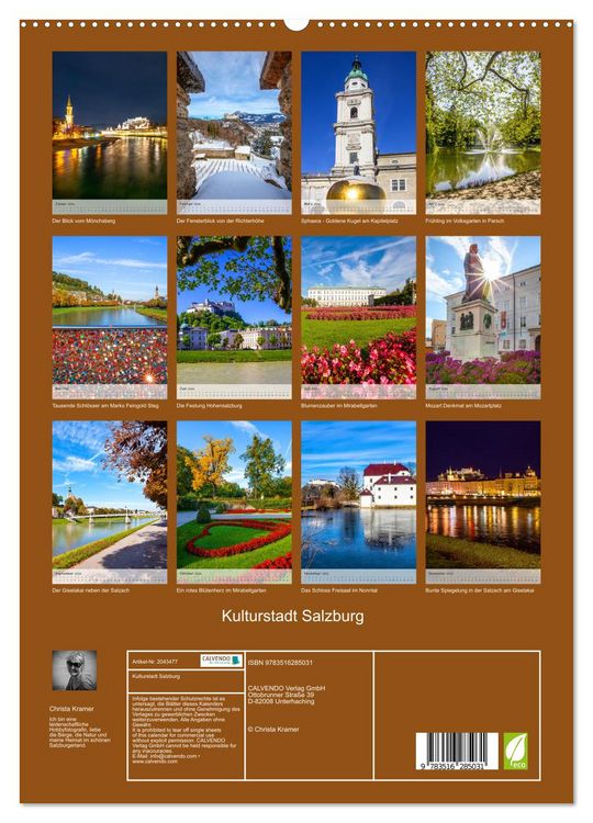 Produktbild: Kulturstadt Salzburg (hochwertiger Premium Wandkalender 2026 DIN A2 hoch), Kunstdruck in Hochglanz