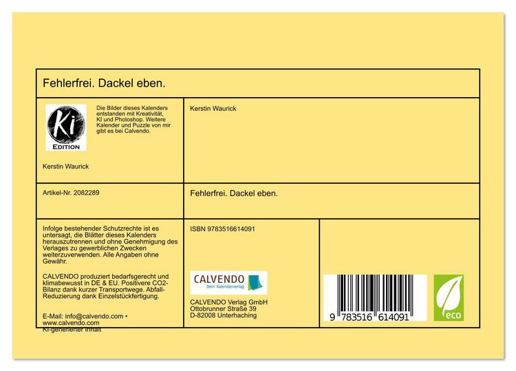 Produktbild: Fehlerfrei. Dackel eben. (Tischkalender 2026 DIN A5 quer), CALVENDO Monatskalender