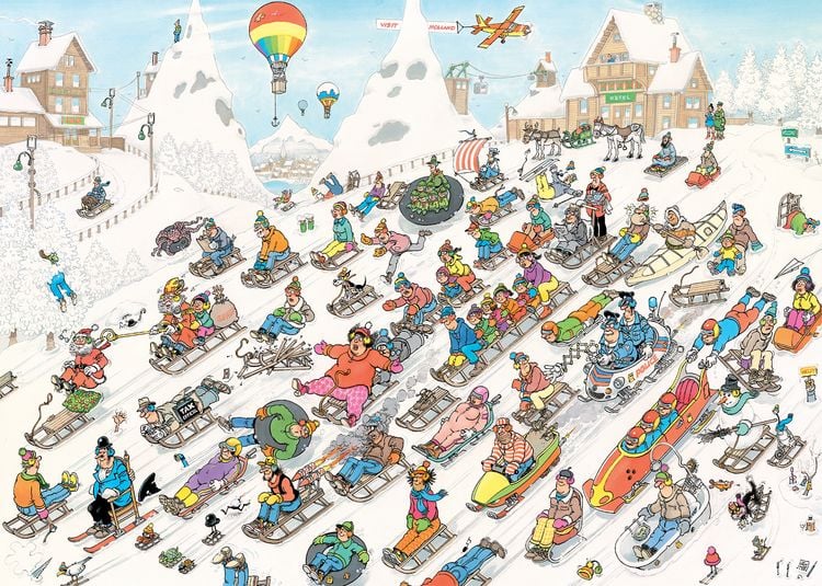 Produktbild: Jumbo 1110100615 - Jan van Haasteren, Es geht alles bergab, Comic-Puzzle, 1000 Teile