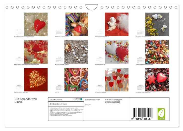 Produktbild: Ein Kalender voll Liebe (Wandkalender 2027 DIN A4 quer), CALVENDO Monatskalender