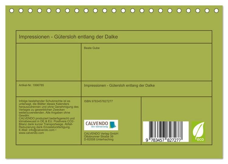 Produktbild: Impressionen - G&uuml;tersloh entlang der Dalke (Tischkalender 2026 DIN A5 quer), CALVENDO Monatskalender