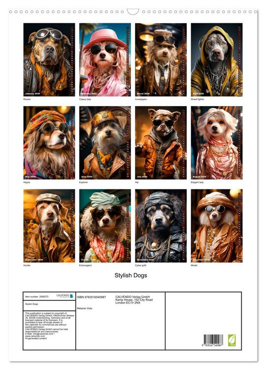 Produktbild: Stylish Dogs (Wall Calendar 2026 DIN A2 portrait), CALVENDO 12 Month Wall Calendar