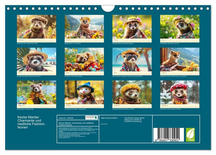 Produktbild: Kecke Marder. Charmante und niedliche Fashion-Ikonen (Wandkalender 2026 DIN A4 quer), CALVENDO Monatskalender