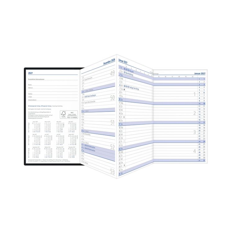 Produktbild: Kalenderersatzeinlage TP 1M/2S Leporello 2027
