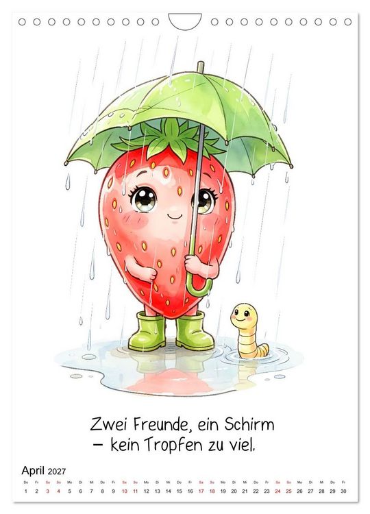 Produktbild: Erdbeer Kalender - Niedliche Illustrationen mit Spr&uuml;chen (Wandkalender 2027 DIN A4 hoch), CALVENDO Monatskalender