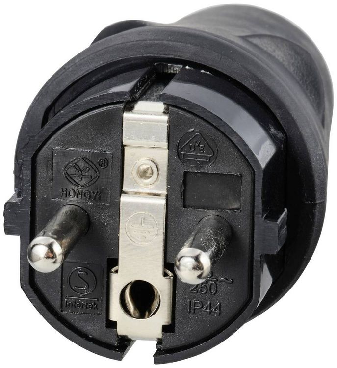 Produktbild: Sygonix SY-5806884 Schutzkontaktstecker Gummi 250 V/AC Schwarz IP44