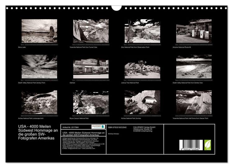 Produktbild: USA - 4000 Meilen S&uuml;dwest Hommage an die gro&szlig;en SW-Fotografen Amerikas (Wandkalender 2026 DIN A3 quer), CALVENDO Monatskalender
