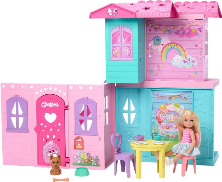 Produktbild: Barbie Chelsea Pop-up-Puppenhaus mit Puppe und über 15 Accessoires, Haus erweitert sich auf über 42 x 33 cm