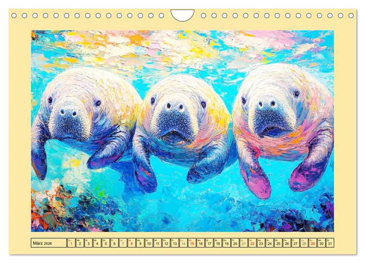 Produktbild: Manatee Paintings. Rundschwanzseek&uuml;he im &Ouml;lgem&auml;lde-Stil (Wandkalender 2026 DIN A4 quer), CALVENDO Monatskalender