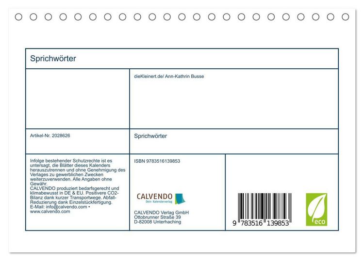 Produktbild: Sprichw&ouml;rter (Tischkalender 2026 DIN A5 quer), CALVENDO Monatskalender