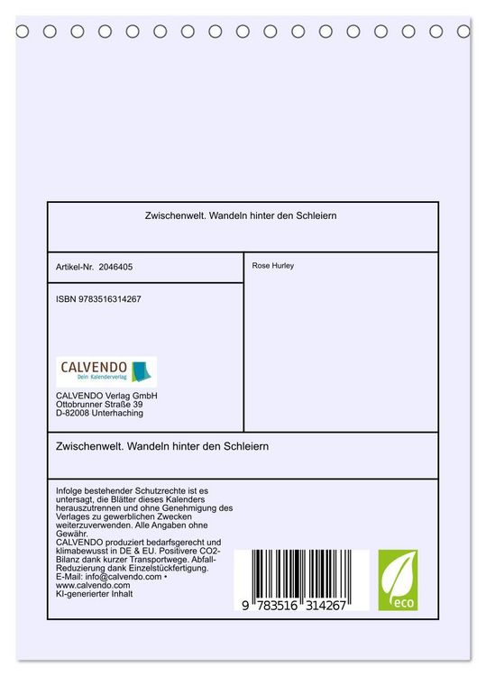 Produktbild: Zwischenwelt. Wandeln hinter den Schleiern (Tischkalender 2026 DIN A5 hoch), CALVENDO Monatskalender