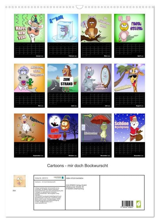 Produktbild: Cartoons - mir doch Bockwurscht (Wandkalender 2026 DIN A2 hoch), CALVENDO Monatskalender