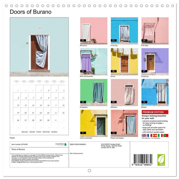 Produktbild: Doors of Burano (Wall Calendar 2026 12 &times; 12 Inch) CALVENDO 12 Month Wall Calendar