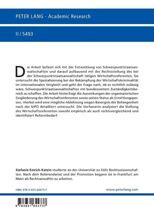 Produktbild: Schwerpunktstaatsanwaltschaften im Wirtschaftsstrafrecht und die Stellung der Wirtschaftsreferenten