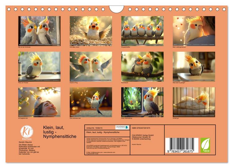 Produktbild: Klein, laut, lustig - Nymphensittiche (Wandkalender 2026 DIN A4 quer), CALVENDO Monatskalender