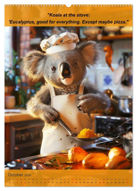 Produktbild: Cooking with animal humor (High Quality Premium Wall Calendar 2026 DIN A2 portrait),CALVENDO 12 Month Wall Calendar