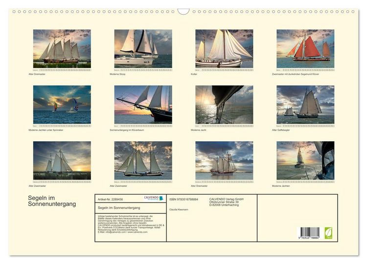 Produktbild: Segeln im Sonnenuntergang (Wandkalender 2027 DIN A2 quer), CALVENDO Monatskalender