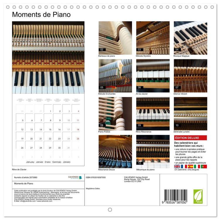 Produktbild: Moments de Piano (Calendrier mural carr&eacute; 2026 30x30 cm) Calendrier double avec une page pour vos prises de notes