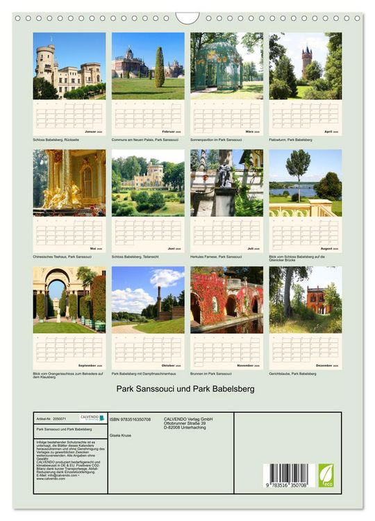 Produktbild: Park Sanssouci und Park Babelsberg (Wandkalender 2026 DIN A3 hoch), CALVENDO Monatskalender